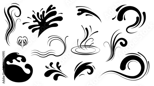 Set Abstract Cellection Outline Black Doodle Ilustration Water Splash Drops Color Background Vector Design Style