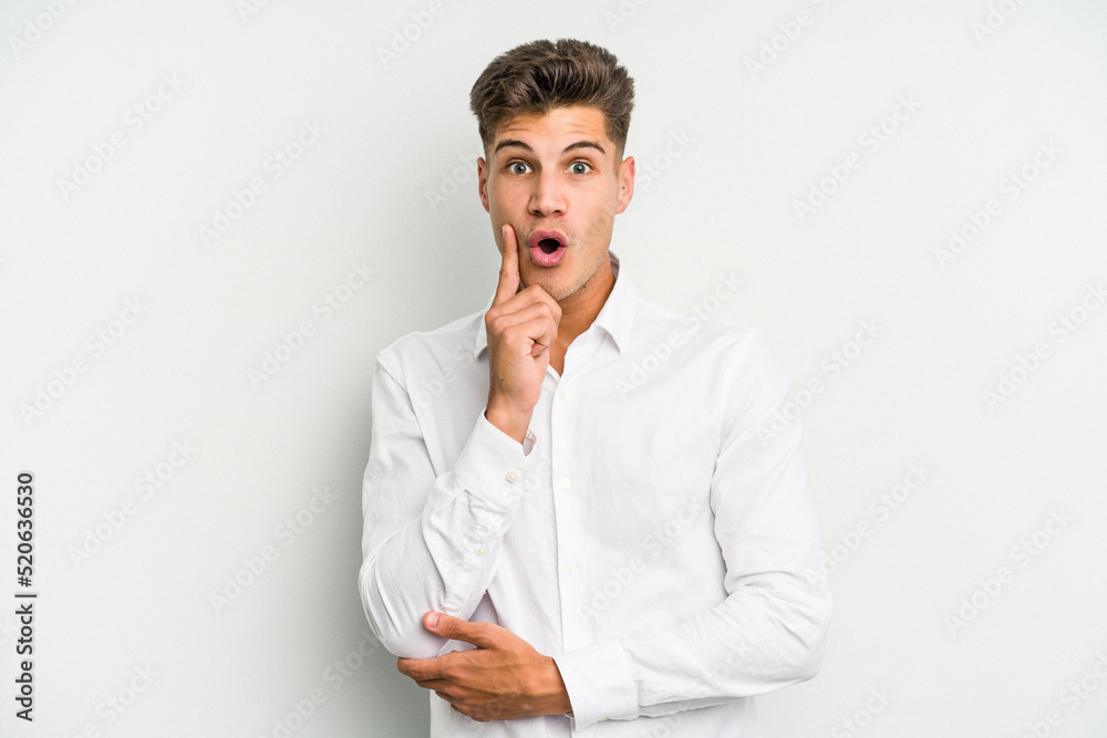 Young caucasian man isolated on white background having some great idea, concept of creativity. Young caucasian man isolated on white background having some great idea, concept of creativity.