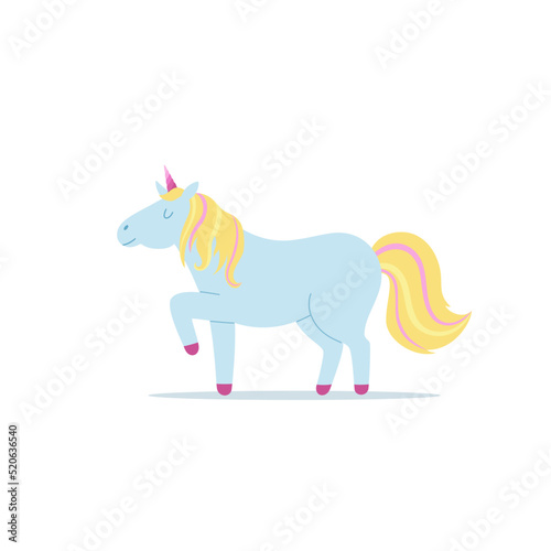 Cartoon children's blue horse, vector flat illustration on a white background.