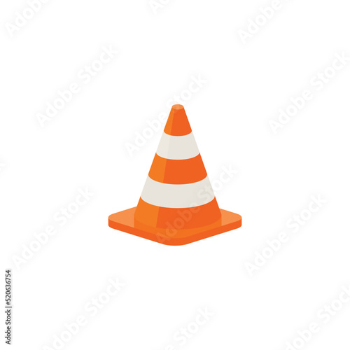 Road cone orange and striped, realistic flat vector illustration isolated on white background.