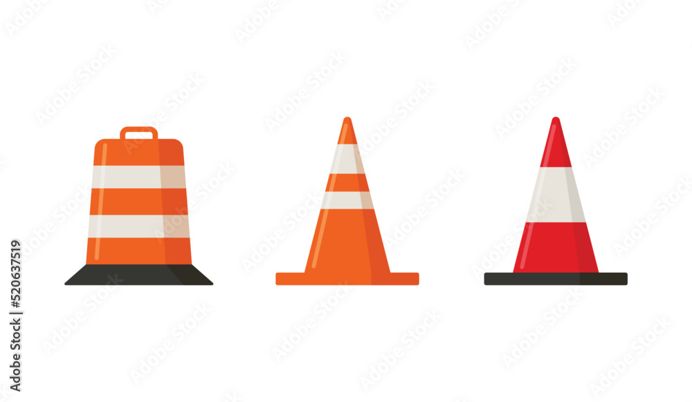 Warning stop road signs set, flat vector illustration isolated on white. Warning stop road signs set, flat vector illustration isolated on white.