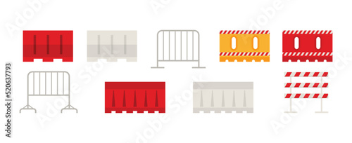 Traffic barrier fencing for road blocking, flat vector illustration isolated.