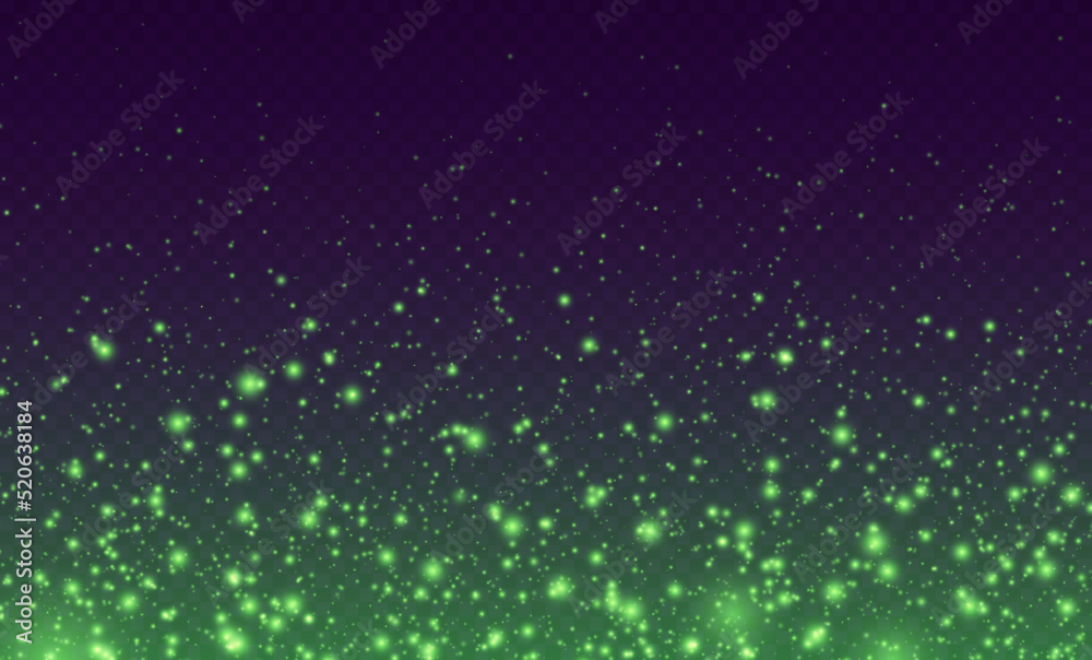 Magic sparkles, green fairy stardust with sparks. Shiny flying ...