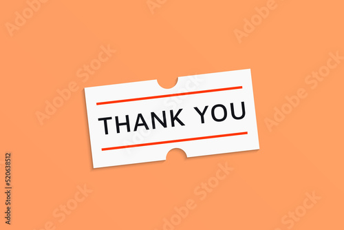 Thank You Card. Black Text with White Paper Sticker Label isolated on Orange Background. Flat Vector Illustration Design Template Element for Greeting Cards.