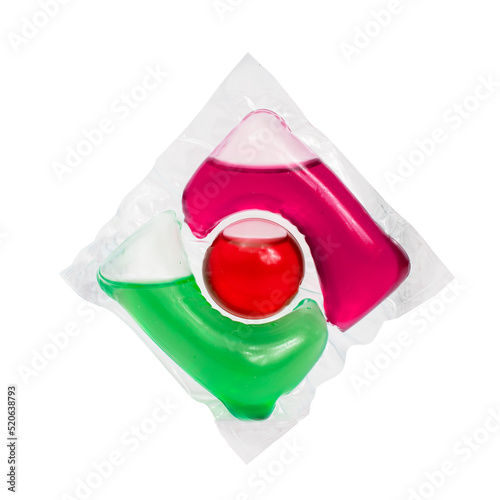 Washing multicolor gel liquid powder capsule isolated on the white background
