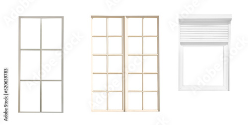 Many different window frames on white background, collage. Banner design