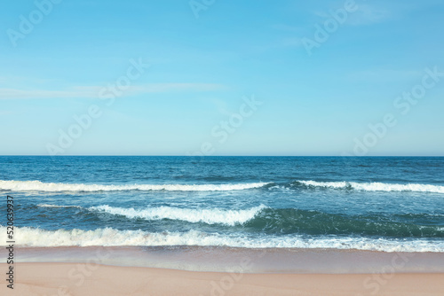 Picturesque view of beautiful sea and sandy beach on sunny day