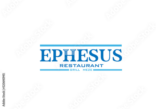 ephesus writing date ancient greek columns concept. ephesus old buildings written restaurant background