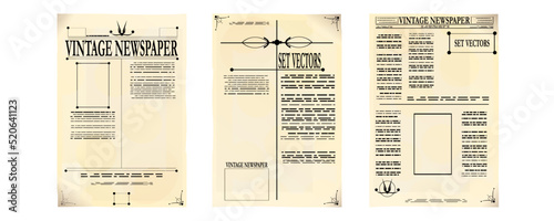 Old vintage newspaper design. Retro background vector template with text and images.