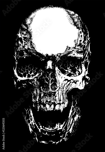 Scary, horror style human skull illustration. Vector illustration of an optical illusion.
