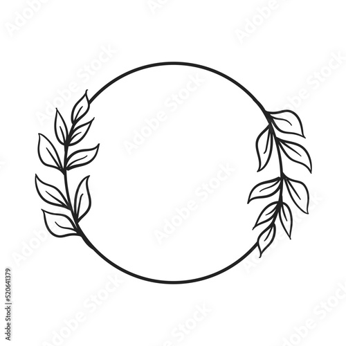 Circle frames with botanical decoration. Doodle Hand Drawn Decorative Outlined Wreaths with Branches  Herbs  Plants  Leaves and Flowers  Florals. Vector Illustrations.