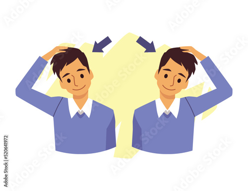 Man office worker exercising to get rid of painful feelings flat vector isolated.