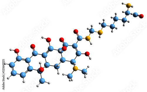 Fototapeta Naklejka Na Ścianę i Meble -  3D image of Lymecycline skeletal formula - molecular chemical structure of tetracycline broad-spectrum antibiotic isolated on white background