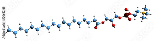 3D image of Lysophosphatidylcholine skeletal formula - molecular chemical structure of lysolecithin isolated on white background photo