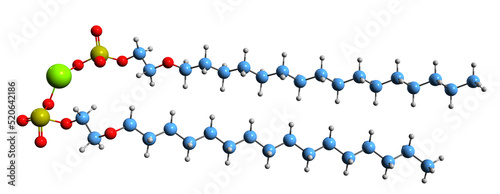 3D image of Magnesium laureth sulfate skeletal formula - molecular chemical structure of mild anionic surfactant isolated on white background photo