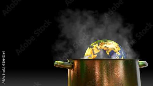 Planet Earth in hot water, global warming concept. 3D illustration