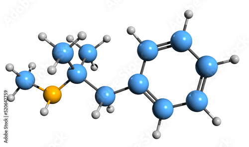  3D image of Mephentermine skeletal formula - molecular chemical structure of cardiac stimulant isolated on white background
 photo