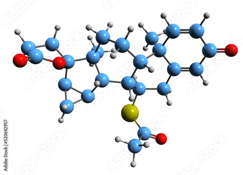 3D image of Mespirenone skeletal formula - molecular chemical structure of steroidal antimineralocorticoid isolated on white background
 photo