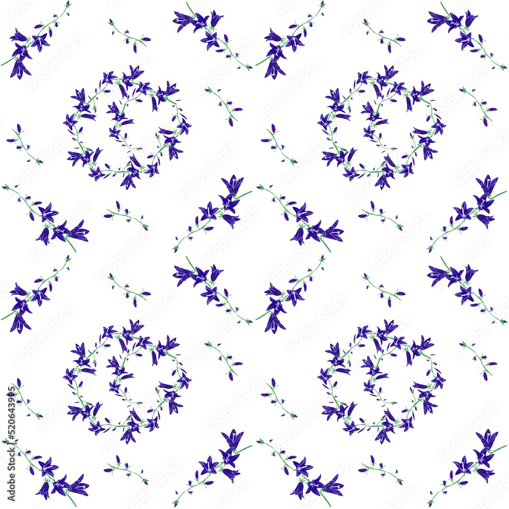 Obraz premium seamless pattern of cute flowers, a pattern of bells on a white background, a hand-drawn illustration in a flat style