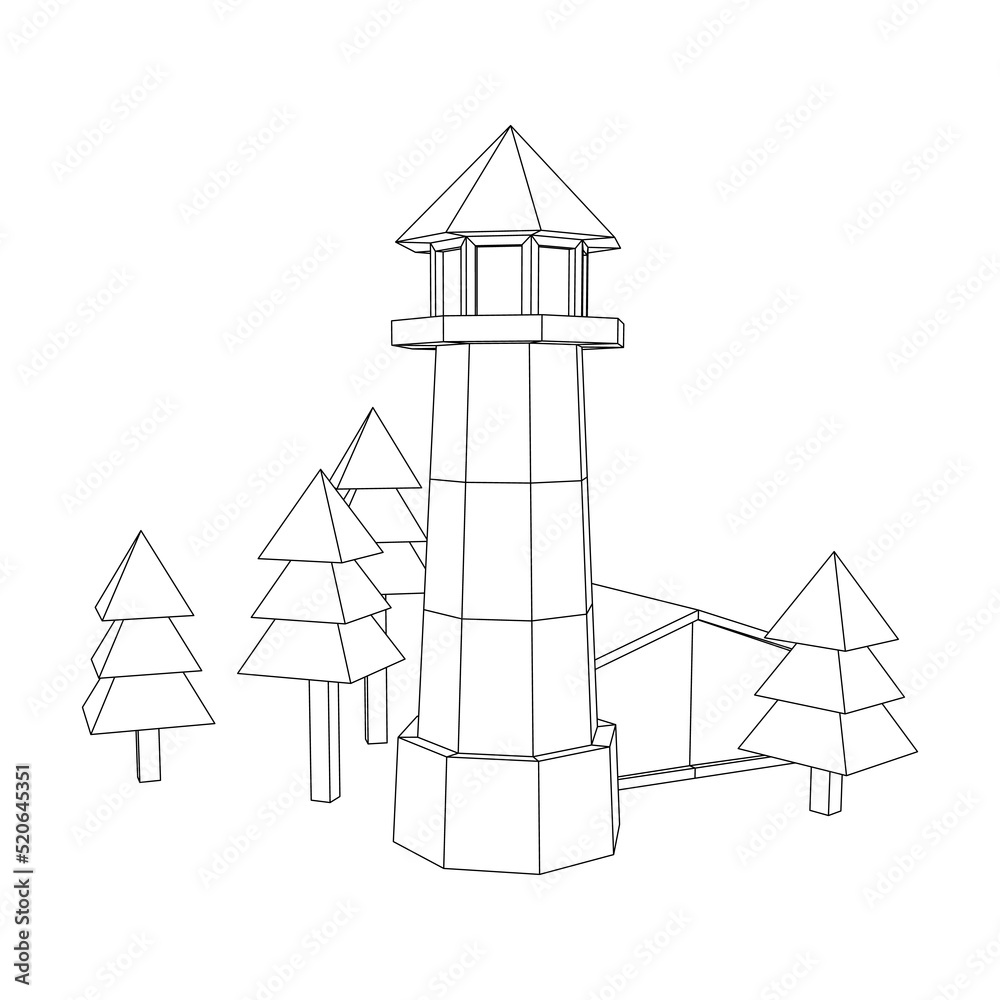 Lighthouse with house and trees landscape Lighthouse with house and trees landscape