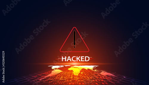 Fotografia Abstract hack system hack warning symbol concept hacking warning in the world Security system, password, update the anti-theft system online