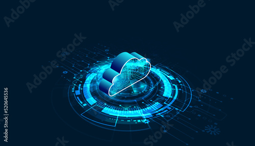 Abstract cloud technology with big data and interface concept Connection by collecting data in the cloud With large data storage systems on hi tech background.