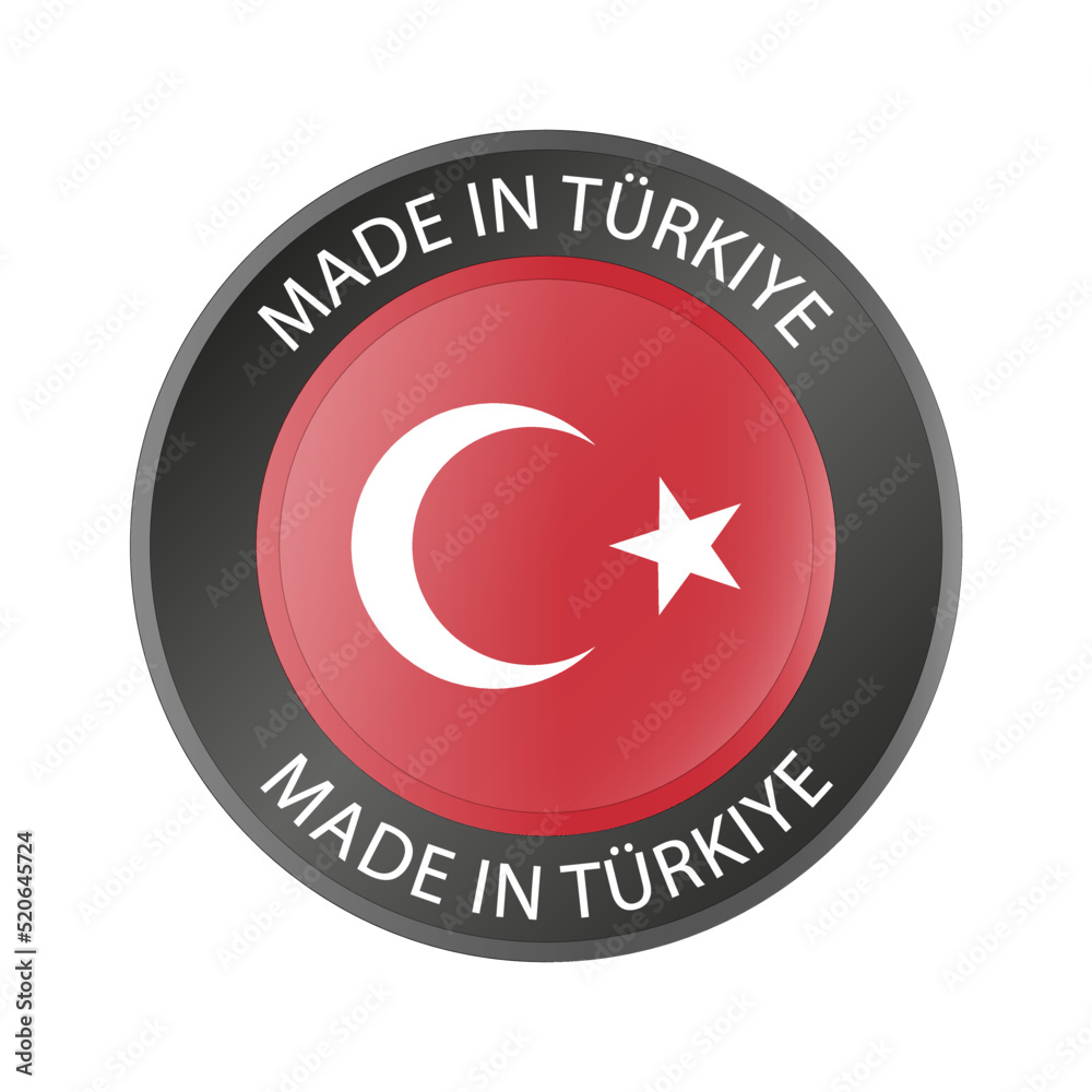 Made in the Turkiye 3d button. Round label with Turkish flag. High quality product mark. Glossy sticker. Round icon. Badge. Product of Turkey Made in the Turkiye 3d button. Round label with Turkish flag. High quality product mark. Glossy sticker. Round icon. Badge. Product of Turkey