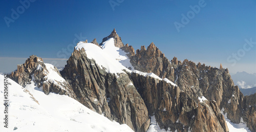 Panorama of the Needle like Mountains Peaks of the French Alps in the Mont Blanc Natural Resort