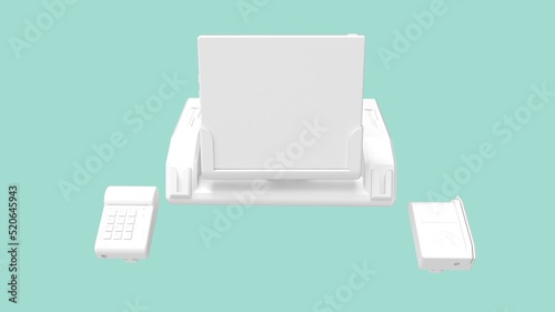 3D rendering of a pos terminal payment cash register digital display dummy template mock up purchase machine system. Isolated in studio background photo