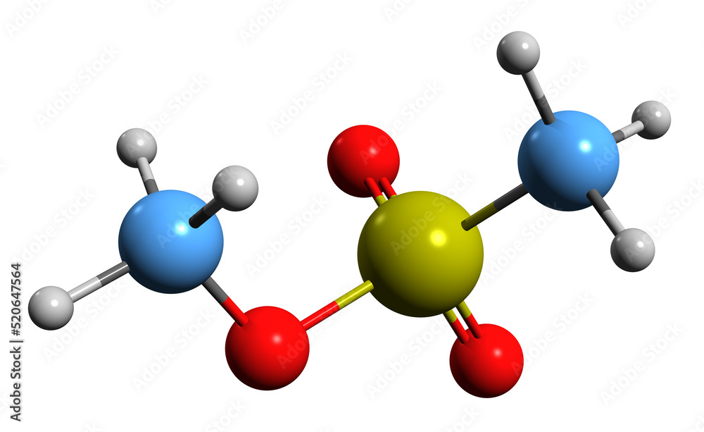 3D image of Methyl methanesulfonate skeletal formula - molecular chemical structure of alkylating agent isolated on white background
3D image of Methyl methanesulfonate skeletal formula - molecular chemical structure of alkylating agent isolated on white background