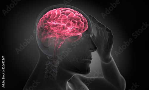X ray illustration of a man with headache - 3D illustration photo
