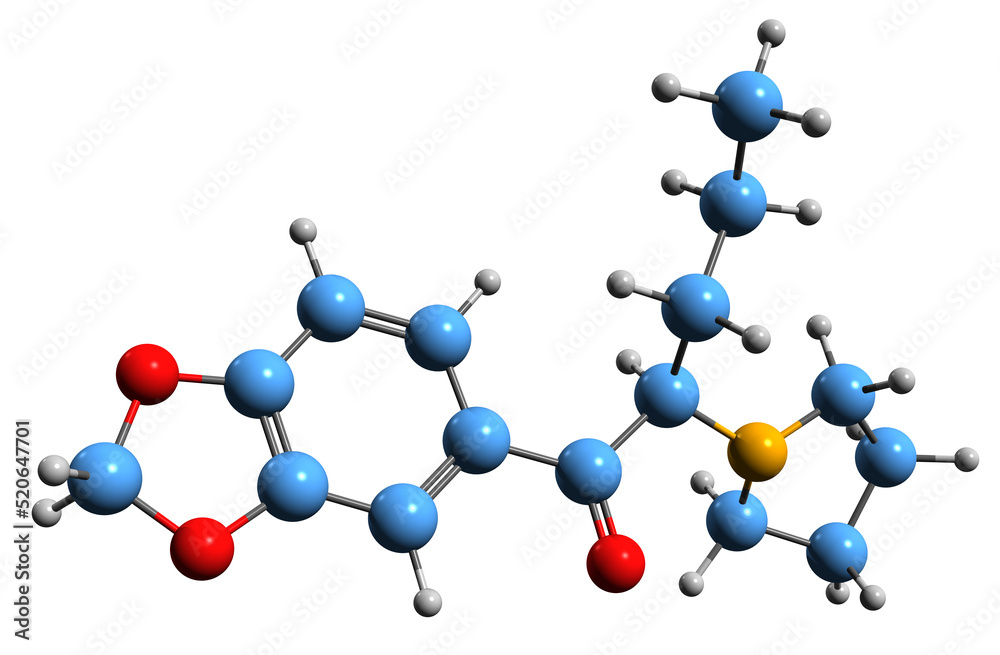 3D image of Methylenedioxypyrovalerone skeletal formula - molecular chemical structure of designer drug MDPV solated on white background
3D image of Methylenedioxypyrovalerone skeletal formula - molecular chemical structure of designer drug MDPV solated on white background