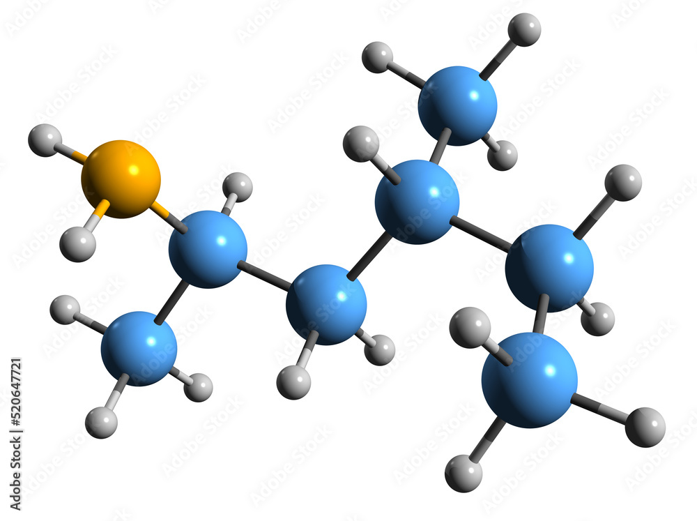  3D image of Methylhexanamine skeletal formula - molecular chemical structure of  sympathomimetic drug isolated on white background
