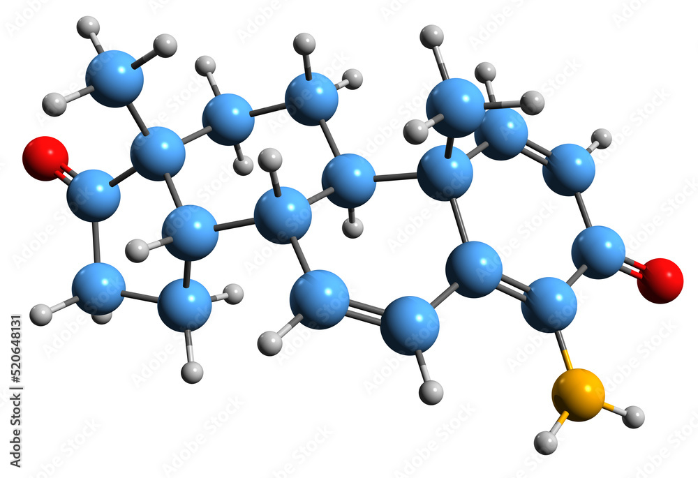 3D image of Minamestane skeletal formula - molecular chemical structure of  steroidal aromatase inhibitor isolated on white background