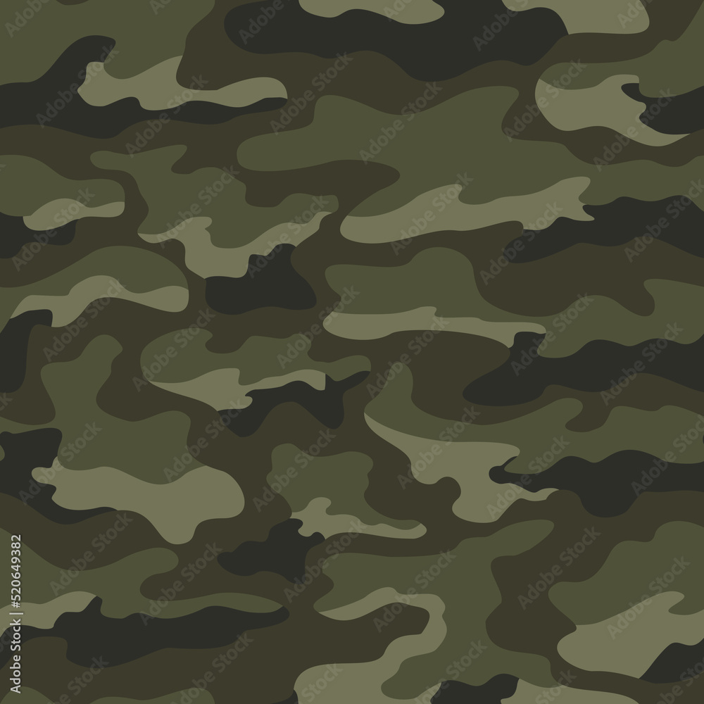 Fototapeta premium Forest camouflage pattern, army uniform disguise, seamless modern khaki background. Ornament