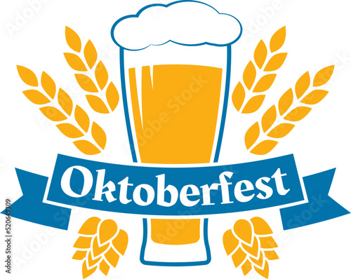 Oktoberfest logo, label or icon. Beer festival badge. Alcohol drink, brewery, bar design element with beer glass. Bavaria fest emblem template. Vector illustration.