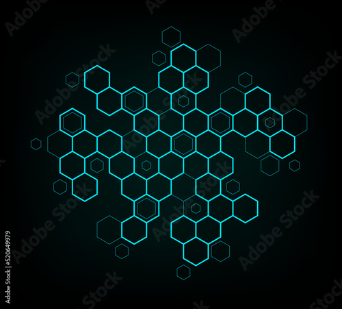 Bee honey comb background . Blue light tech pattern bee honeycomb cells. molecular structure. Biotechnology science Illustration. Vector texture. Futuristic geometric stock image
