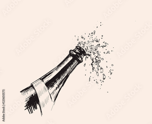 Hand drawn Illustration of Champagne explosion. Hand drawn Illustration of Champagne explosion.