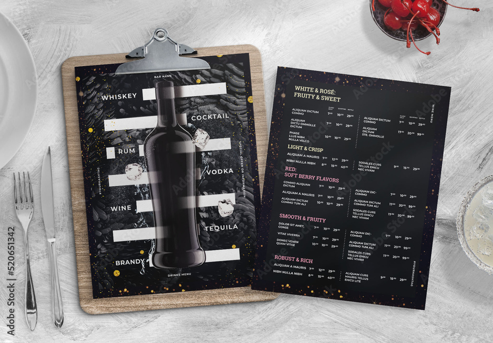 Sample Set Menuclub Modern Nightclub Menu Layout Stock Template | Adobe Stock
