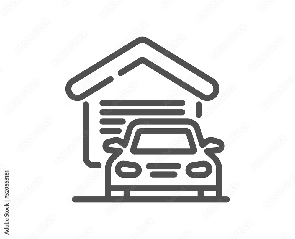 Garage line icon. Car house sign. Home transport parking symbol. Quality design element. Linear style garage icon. Editable stroke. Vector Garage line icon. Car house sign. Home transport parking symbol. Quality design element. Linear style garage icon. Editable stroke. Vector