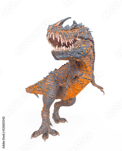 dinosaur monster is standing up and also looking back on white background