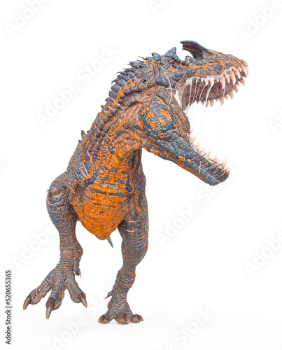 dinosaur monster is standing up with the mouth wide open on white background