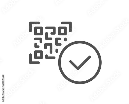 Qr code line icon. Scan barcode sign. Approved certificate symbol. Quality design element. Linear style qr code icon. Editable stroke. Vector