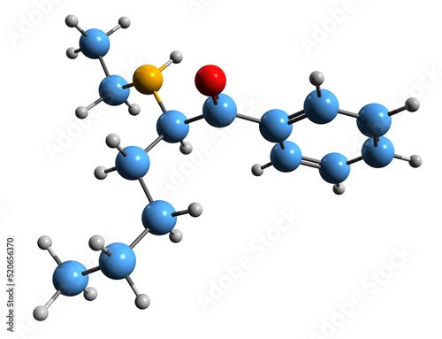  3D image of N-Ethylhexedrone skeletal formula - molecular chemical structure of  stimulant hexen isolated on white background
 photo