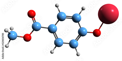 3D image of Sodium methylparaben skeletal formula - molecular chemical structure of Methylparaben sodium salt isolated on white background
 photo
