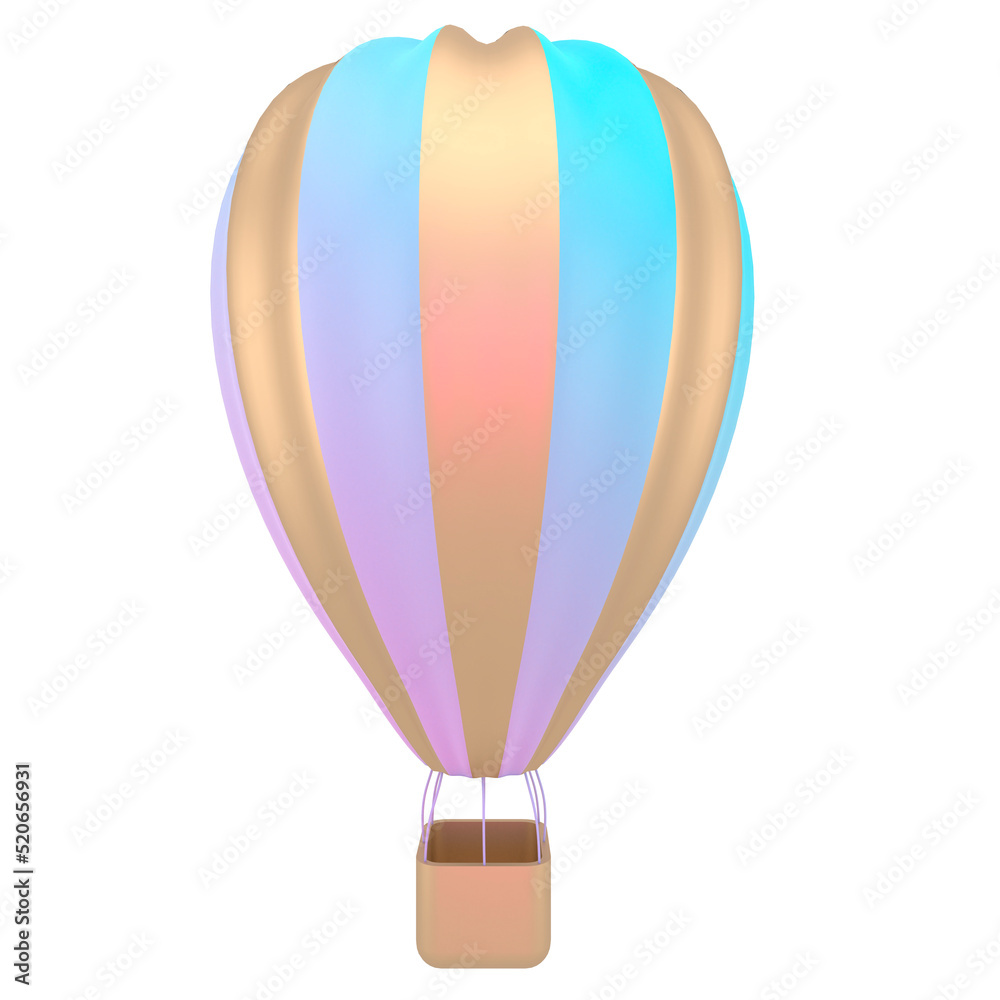 Hot air balloon blur white stripes, colorful aerostat on white background. 3d render.