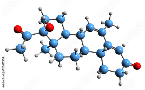  3D image of Nomegestrol skeletal formula - molecular chemical structure of steroidal progestin isolated on white background photo