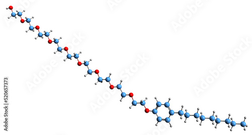  3D image of Nonoxynol-9 skeletal formula - molecular chemical structure of nonionic surfactant isolated on white background photo