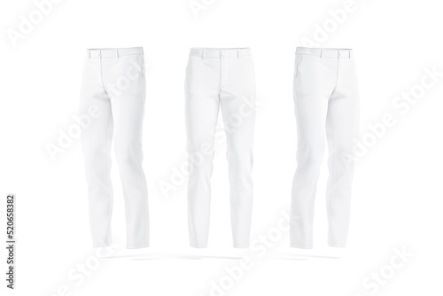 Blank white man pants mockup, front and side view