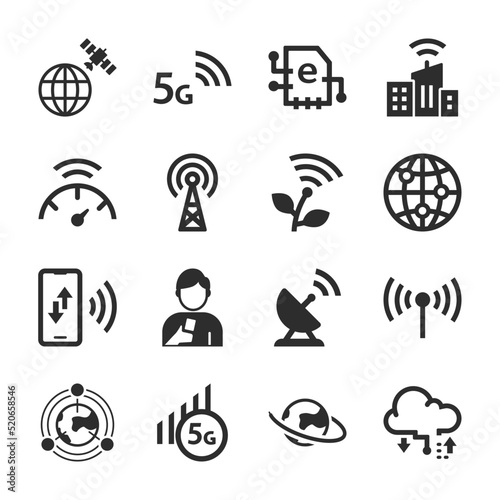 Telecommunications icons set. Monochrome black and white icon.